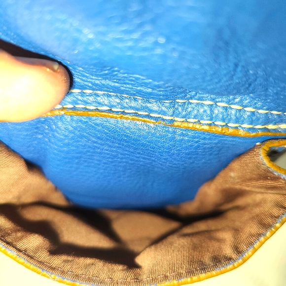 Abro Genuine Leather drawstring Satchel - Vivid Blue - Picture 3 of 11